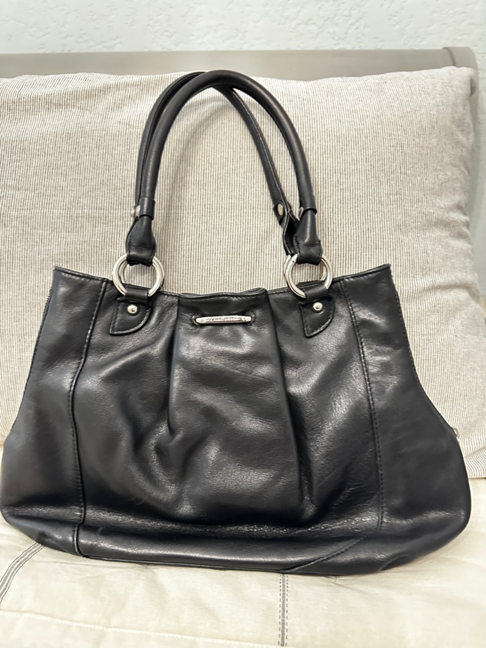 Donald J. Pliner Black Leather Shoulder Tote